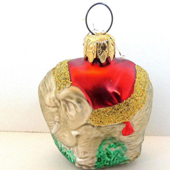 Vintage Blown Glass Elephant Ornament Silver Red Green Gold Glitter West Germany - Picture 3 of 7
